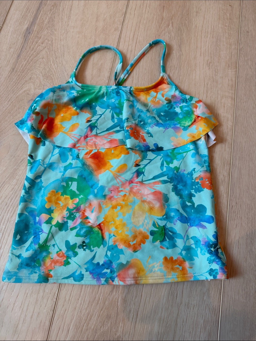 Athleta Kids Floral Top Tankini - green, bluish and orange